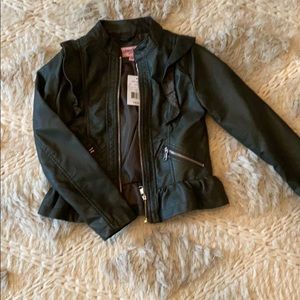 Ruffled faux leather jacket